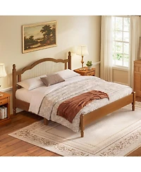 Streamdale Furniture Wooden Platform Bed with Rattan Headboard