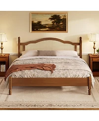 Streamdale Furniture Wooden Platform Bed with Rattan Headboard