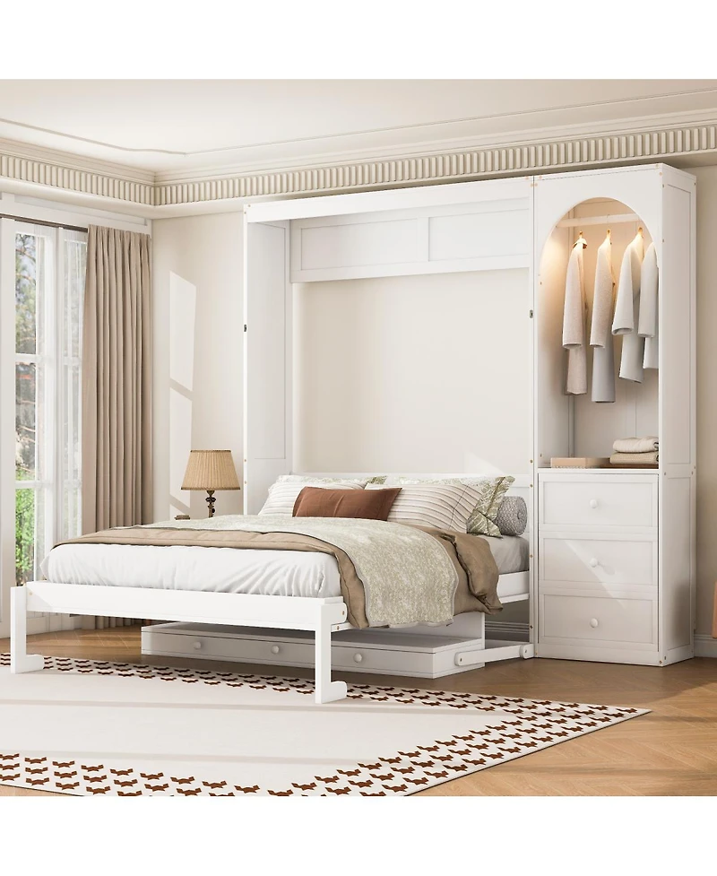 Streamdale Furniture Murphy Bed with Storage Shelf, Led Light, and 3 Drawers