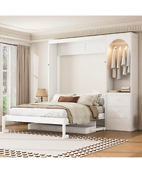 Streamdale Furniture Murphy Bed with Storage Shelf, Led Light, and 3 Drawers