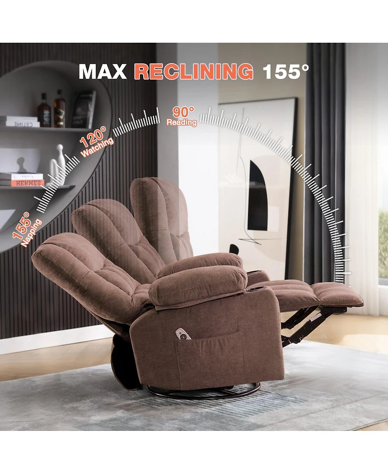 Streamdale Furniture Massage Swivel Rocker Recliner Chair with Heat, Vibration, and Usb Port