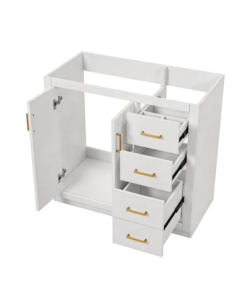 Busdays 36 Inch Bathroom Vanity without Top Sink Solid Wood Frame Freestanding Storage Cabinet with 3 Drawers, Soft Closing Doors Basin Not Included