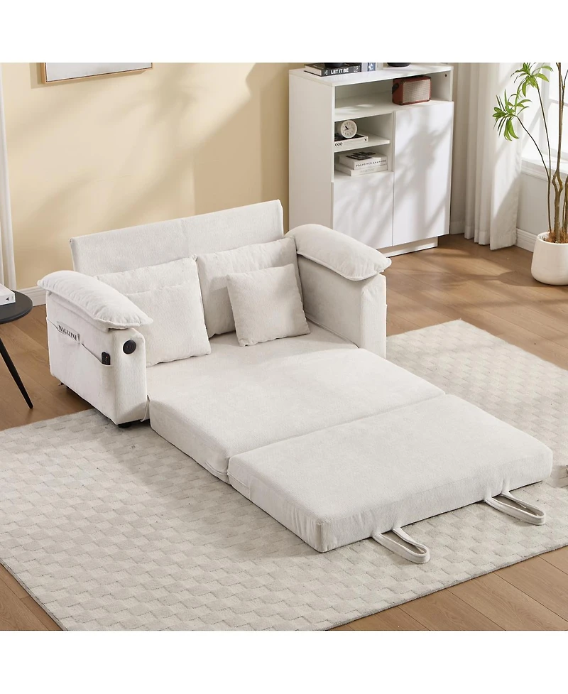 Streamdale Furniture 58" 3-in-1 Upholstered Convertible Futon Sofa Bed with Side Pockets