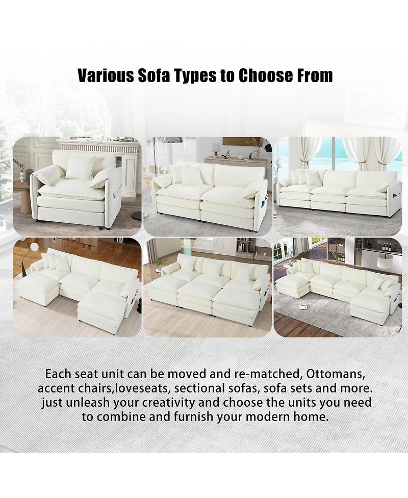 Clihome Deep Seat Sectional Sofa Cloud Couch with Ottoman, Modern Chenille Comfy Love Upholstered Modular L Shaped