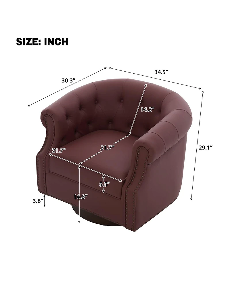 Streamdale Furniture 360 Swivel Pu Leather Accent Chair with Tufted Curved Back
