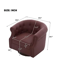 Streamdale Furniture 360 Swivel Pu Leather Accent Chair with Tufted Curved Back