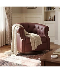 Streamdale Furniture 360 Swivel Pu Leather Accent Chair with Tufted Curved Back