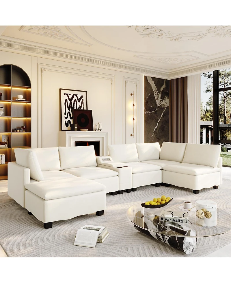 Streamdale Furniture 121.2" Modular U-Shaped Cloud Sectional Sofa with Storage, Usb and Bluetooth