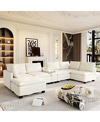 Streamdale Furniture 121.2" Modular U-Shaped Cloud Sectional Sofa with Storage, Usb and Bluetooth