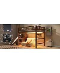 Streamdale Furniture Loft Bed with Storage Staircase, Slide and Led Light