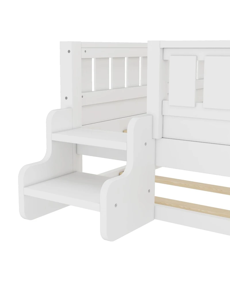 Streamdale Furniture Twin Bed with Bookshelves, Staircase, Safety Rails, and Trundle
