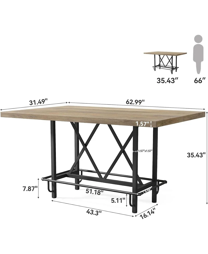 Tribesigns 63-Inch Industrial Bar Table with Metal Footrest, Counter Height Pub Table for Kitchen, Home Bar and Entertaining