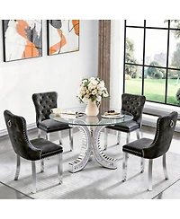 Streamdale Furniture Crushed Diamond Mirrored Round Dining Table with C-Shape Base