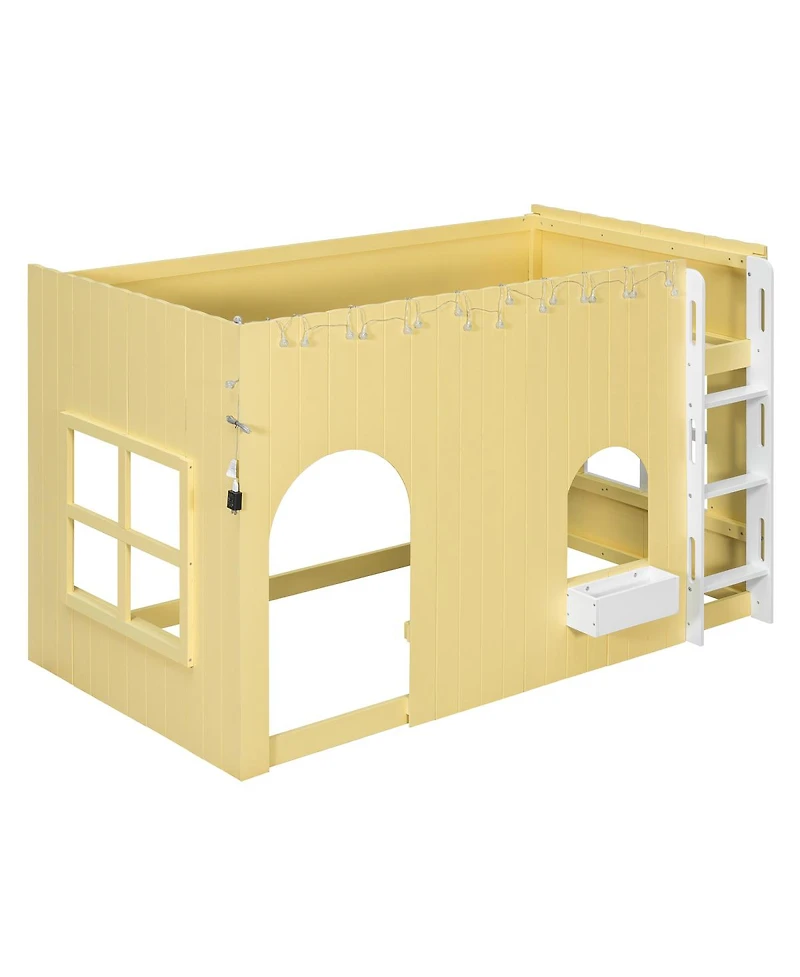 Streamdale Furniture Twin Size Kids Loft Bed with Warm Led Light String, Primrose