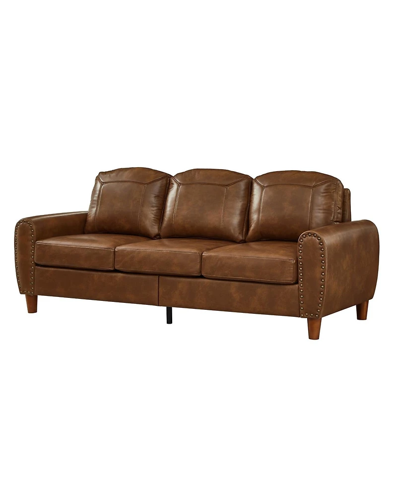 Streamdale Furniture 81.5" Classic Faux Leather Rolled Arm Sofa with Solid Wood Legs