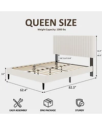 Streamdale Furniture Queen Size Velvet Upholstered Platform Bed with Adjustable Headboard