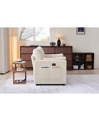 Streamdale Furniture Corduroy Accent Chair with Side Storage Pockets and 2 Pillows