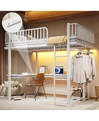 Streamdale Furniture Full Loft Bed with L-Shaped Desk, Led Lights, and Charging Station