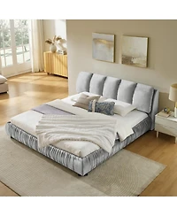 Streamdale Furniture King Size Upholstered Bed Frame, Modern Minimalist Velvet Bed with Plump Headboard