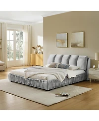 Streamdale Furniture King Size Upholstered Bed Frame, Modern Minimalist Velvet Bed with Plump Headboard