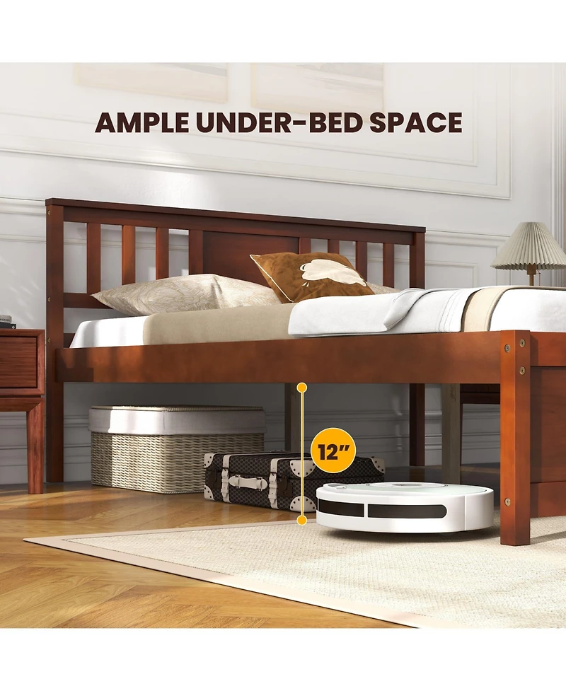 Gouun Wooden Platform Bed with Headboard and Wood Slat Support