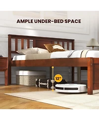 Gouun Wooden Platform Bed with Headboard and Wood Slat Support