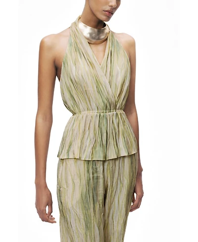 Nocturne Women's Halterneck Peplum Top with Ring Chain Back Detail