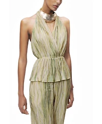 Nocturne Women's Halterneck Peplum Top with Ring Chain Back Detail