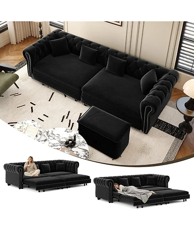 Streamdale Furniture Chesterfield 3-in-1 Convertible Pull-Out Sleeper Sofa Bed with Ottoman