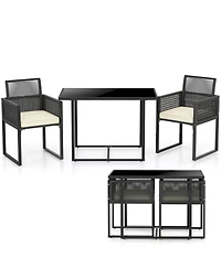Sugift 3-Piece Rattan Patio Conversation Set with Tempered Glass Table
