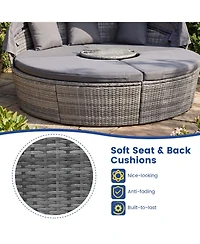 Sugift Outdoor Pe Wicker Round Daybed with Retractable Canopy Cushions and Lift Table