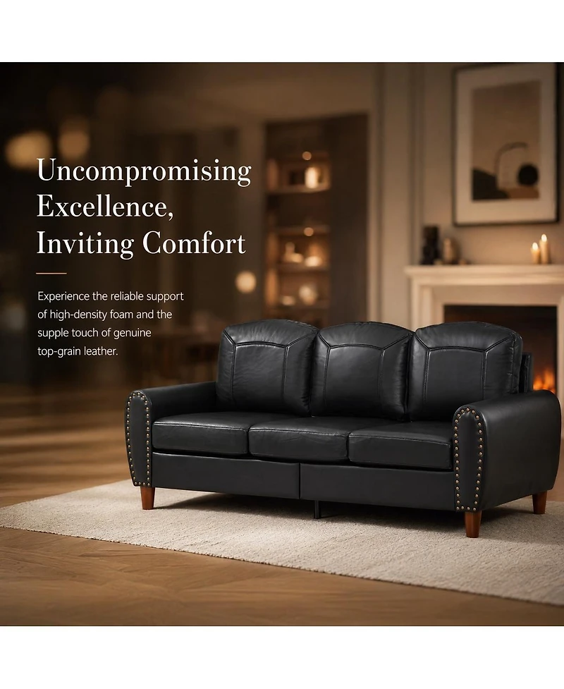 Streamdale Furniture 81.5" Classic Faux Leather Rolled Arm Sofa with Solid Wood Legs