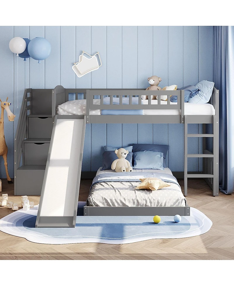 Streamdale Furniture Twin over Twin Bunk Bed with Slide and Two Drawers