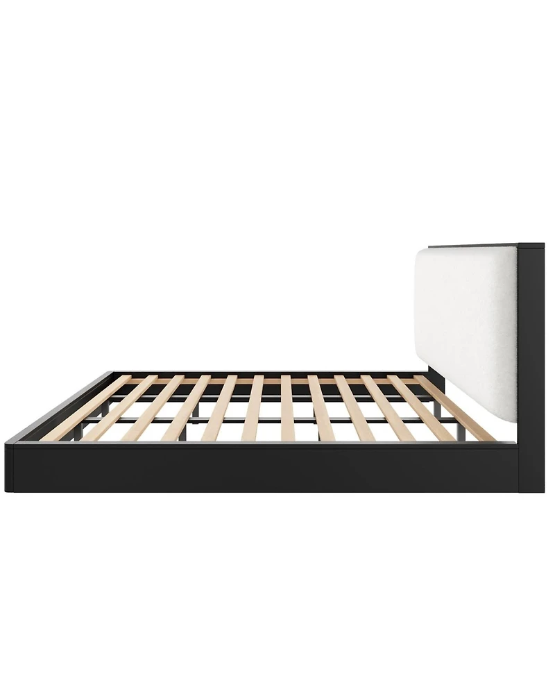 Streamdale Furniture Solid Wood King Platform Bed with Boucle Upholstered Headboard