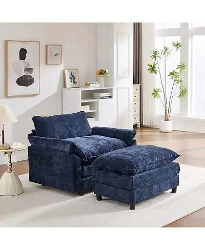 Streamdale Furniture 44.5" Modern Chenille Accent Chair with Ottoman