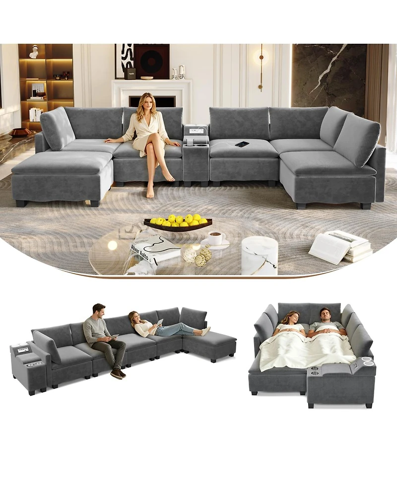 Streamdale Furniture 121.2" Modular U-Shaped Cloud Sectional Sofa with Storage and Usb