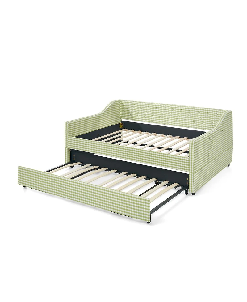 Streamdale Furniture Upholstered Full-Size Convertible Daybed with Trundle and Side Storage