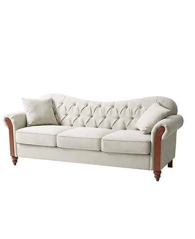 Hulala Home Mario Traditional 83"Wide Tufted Sofa with Solid Wood Legs