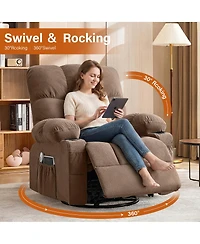 Streamdale Furniture Oversized Swivel Massage Recliner with Heat, Usb Port, and Cup Holder