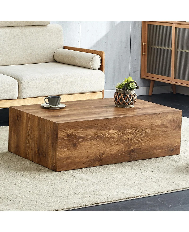Streamdale Furniture Wabi-Sabi Wood-Grain Mdf Square Coffee Table (39.4" x 21.7" x 11.8)