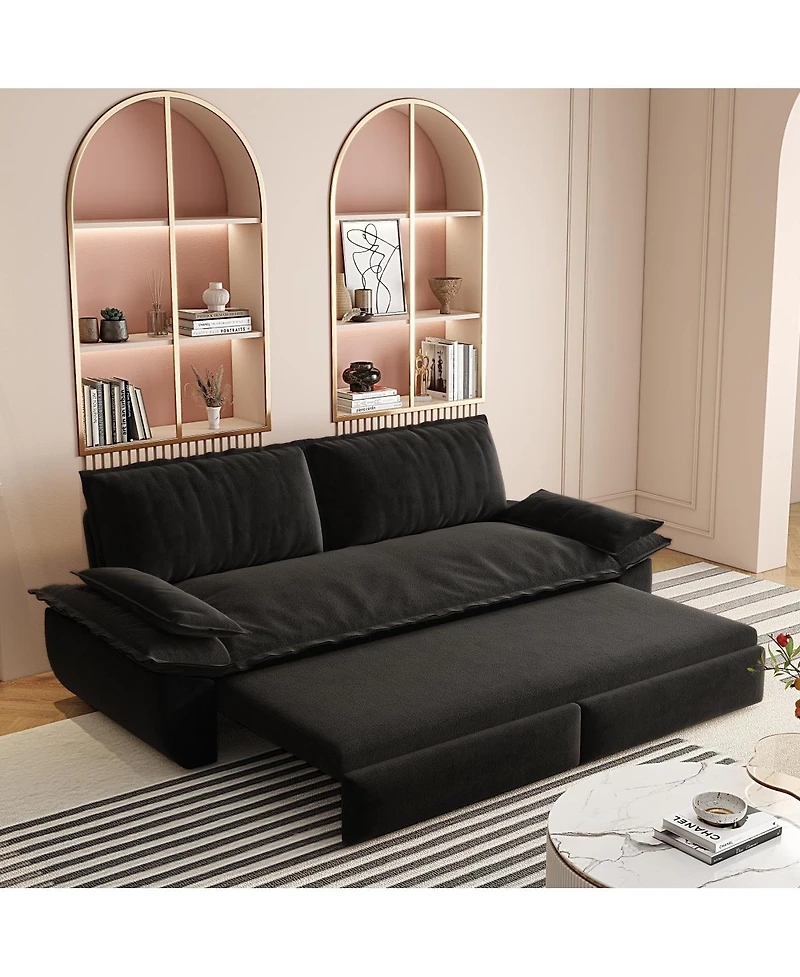 Streamdale Furniture 73.2" Queen 3-in-1 Convertible Velvet Pull-Out Sleeper Sofa