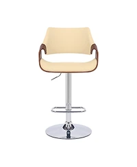 HomeRoots Faux Leather Iron and Wood Adjustable Height Swivel Bar Chair