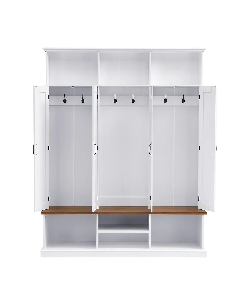 Streamdale Furniture 62.2''W Farmhouse Hall Tree with Bench, Storage Cubbies, Hooks and Cabinets