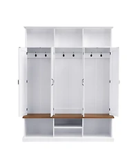 Streamdale Furniture 62.2''W Farmhouse Hall Tree with Bench, Storage Cubbies, Hooks and Cabinets
