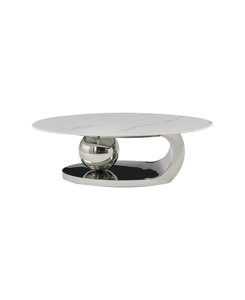 Streamdale Furniture 51.2" Oval Faux Marble Coffee Table with Silver Stainless Steel Base