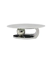 Streamdale Furniture 51.2" Oval Faux Marble Coffee Table with Silver Stainless Steel Base