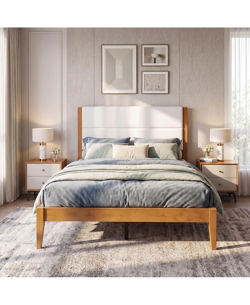 Streamdale Furniture Mid-Century Modern Upholstered Platform Bed Frame, Full