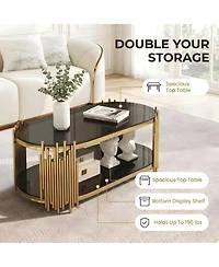 Streamdale Furniture Luxury Gold and Black Glass Oval Coffee Table with Organ Pipe Design