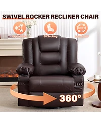 Streamdale Furniture Massage and Heat Swivel Rocker Recliner with Cup Holders and Usb
