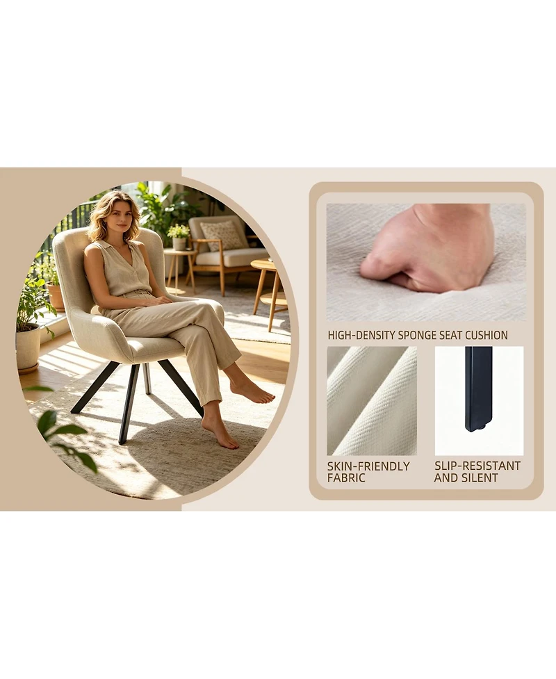 Streamdale Furniture Set of 2 Modern Beige Fabric Cushioned Dining Chairs